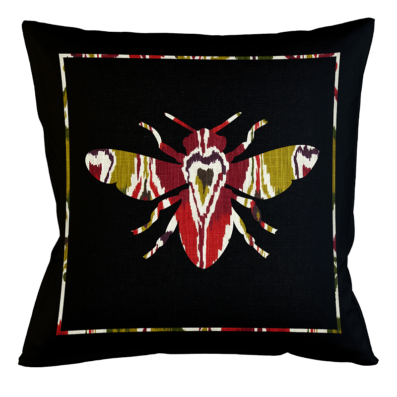 Подушка декоративная пчела цветной узор Ikat Pattern Мульти Бежевый Черный Подушка декоративная пчела цветной узор Ikat Pattern Мульти Бежевый Черный во Владивостоке | Loft Concept