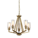 Люстра цвета латунь с 5-ю цилиндрическими плафонами из прозрачного пузырчатого стекла Kichler варинант исполнения - 1 | Loft Concept во Владивостоке