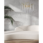 Люстра золотого цвета с декоративными ветками и длинными прозрачными стеклянными подвесами в форме сосулек Droplet Chandelier варинант исполнения - 12 | Loft Concept во Владивостоке