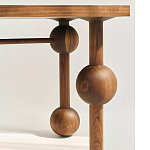 Обеденный стол деревянный с круглыми декоративными элементами на ножках Koko варинант исполнения - 1 | Loft Concept во Владивостоке