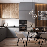 Серый матовый кухонный гарнитур с фасадом под дерево Vincens Kitchen Set варинант исполнения - 1 | Loft Concept во Владивостоке