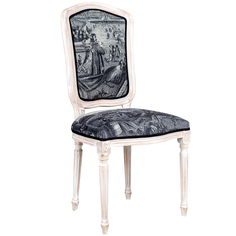 Стул Tuileries Square Stool Черно-белый Белый винтажная патина Стул Tuileries Square Stool Черно-белый Белый винтажная патина во Владивостоке | Loft Concept
