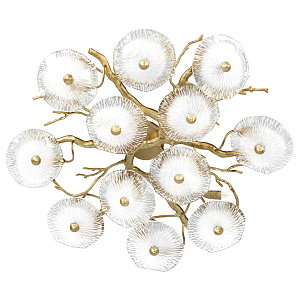 Потолочная люстра круглая ветвистыми бронзовыми элементами и стеклянными рифлеными дисками Textured Glass Chandelier