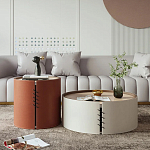 Круглый приставной стол Baxter Leather Side Table варинант исполнения - 4 | Loft Concept во Владивостоке