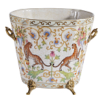 Кашпо с растительным и животным орнаментом на бронзовых ножках Turquoise Blooming Garden варинант исполнения - 1 | Loft Concept во Владивостоке