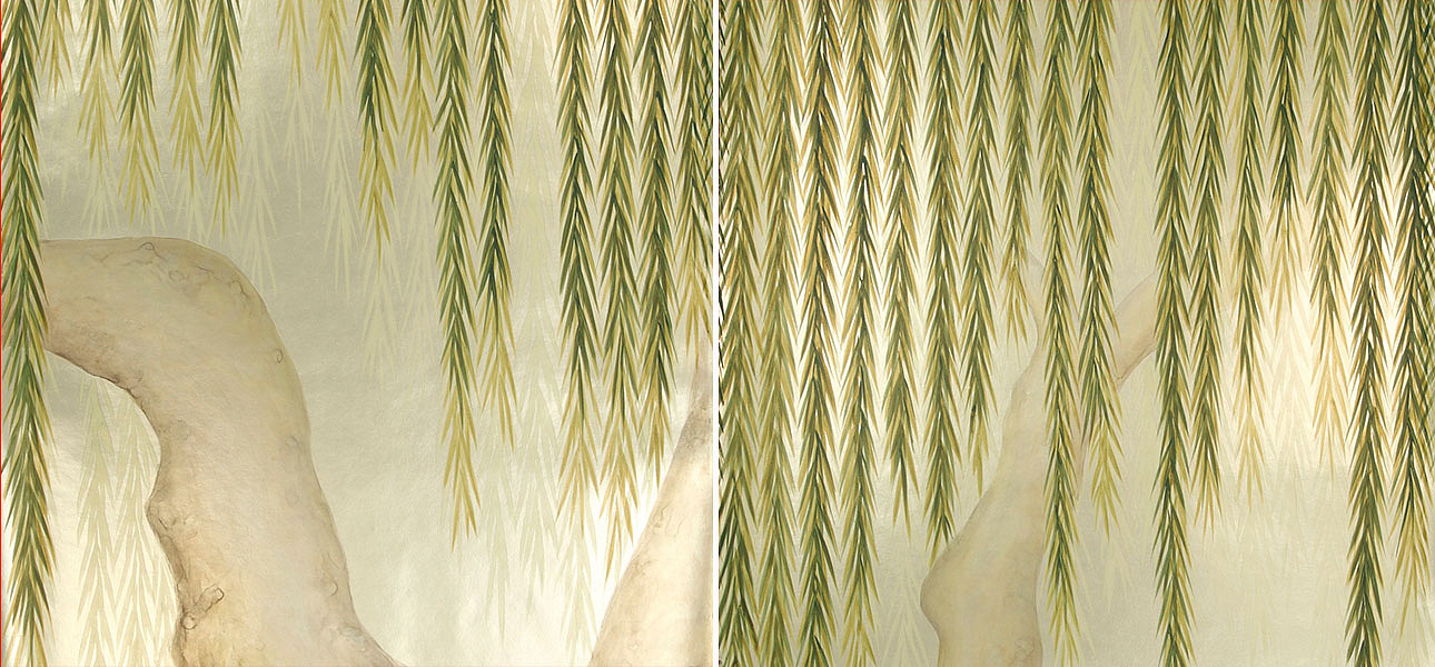 Обои ручная роспись Willow Original colourway on Champagne Gold gilded paper Обои ручная роспись Willow Original colourway on Champagne Gold gilded paper - Loft-Concept во Владивостоке