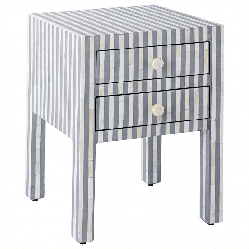 Тумбочка Indian striped Bone Inlay nightstand Белый Серый Тумбочка Indian striped Bone Inlay nightstand Белый Серый во Владивостоке | Loft Concept
