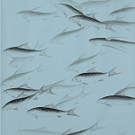 Обои ручная роспись Fishes Original colourway on Duck Egg dyed silk варинант исполнения - 1 | Loft Concept во Владивостоке