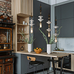 Подвесной светильник с белыми стеклянными элементами и бронзовыми вставками Высота 90 см Gabriel Scott Luna варинант исполнения - 8 | Loft Concept во Владивостоке