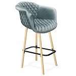 Барный стул со спинкой и мягкой обивкой с ромбами на 4-х деревянных ножках Голубой Велюр Ava Charm варинант исполнения - 1 | Loft Concept во Владивостоке