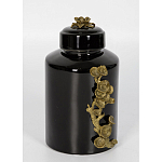 Банка с крышкой из фарфора с бронзовым цветочным элементом Eden Garden варинант исполнения - 2 | Loft Concept во Владивостоке