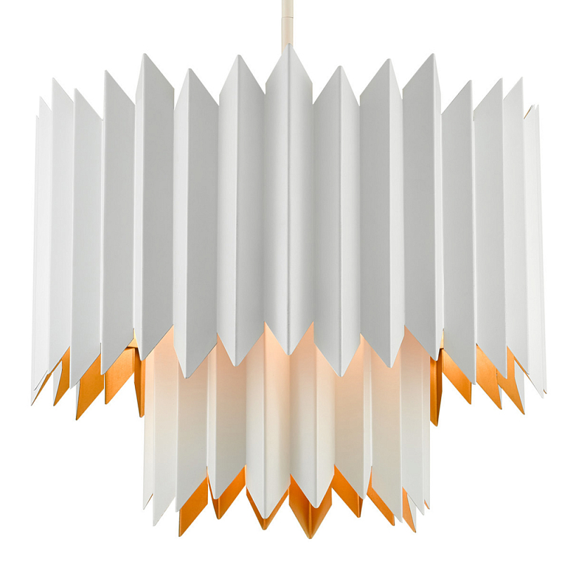 Люстра белая с гофрированным двойным абажуром Corrugated Double Lampshade Золотой Белый Люстра белая с гофрированным двойным абажуром Corrugated Double Lampshade Золотой Белый во Владивостоке | Loft Concept