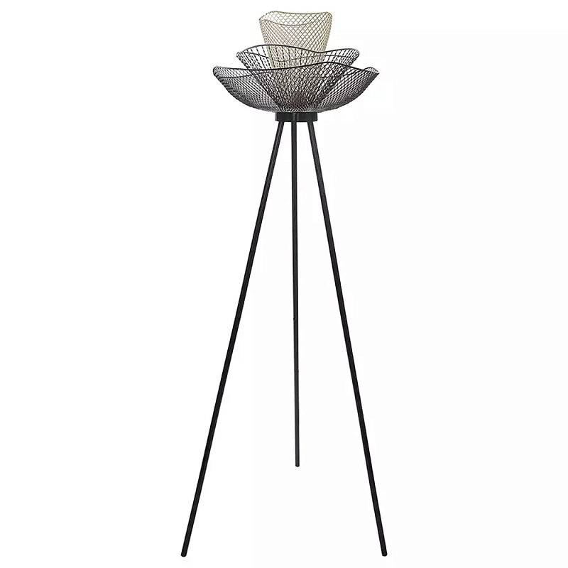 Торшер с трехъярусным плафоном из металлической сетки Metal Mesh Floor Lamp Белый Черный Серый во Владивостоке | Loft Concept 