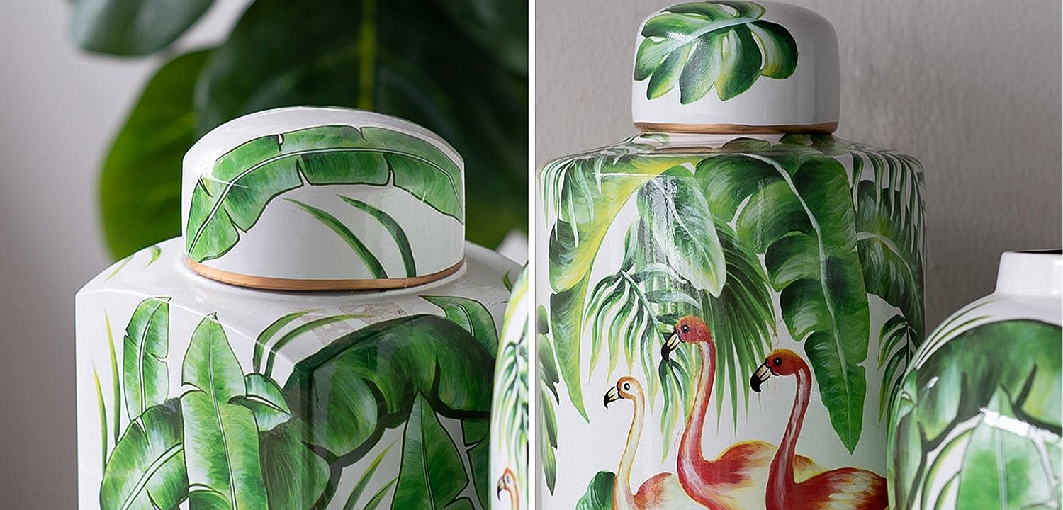 Ваза с крышкой Three Flamingos Green White Vase Ваза с крышкой Three Flamingos Green White Vase - Loft-Concept во Владивостоке