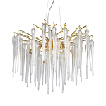 Люстра золотого цвета с декоративными ветками и длинными прозрачными стеклянными подвесами в форме сосулек Droplet Chandelier варинант исполнения - 1 | Loft Concept во Владивостоке
