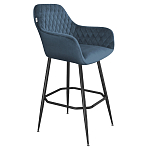 Барный стул со спинкой и подлокотниками на 4-х металлических ножках Douglas Rhombus Синий Велюр варинант исполнения - 1 | Loft Concept во Владивостоке