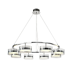 Люстра светодиодная с 8-ю прозрачными плафонами цилиндрической формы из акрила и стекла с пультом для регулировки света Glass Lamp Chromium варинант исполнения - 2 | Loft Concept во Владивостоке
