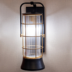 Настенный фонарь цилиндрической формы с рифленым стеклом в золотом каркасе на черном прямоугольном основании Eurofase варинант исполнения - 10 | Loft Concept во Владивостоке