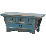 Деревянная ТВ-тумба в китайском стиле с 4-мя ящиками и резным декором голубая Luo Chinese TV Stand Blue варинант исполнения - 2 | Loft Concept во Владивостоке