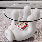 Дизайнерский журнальный стол с круглой прозрачной столешницей на белом фигурном основании Luqak варинант исполнения - 2 | Loft Concept во Владивостоке