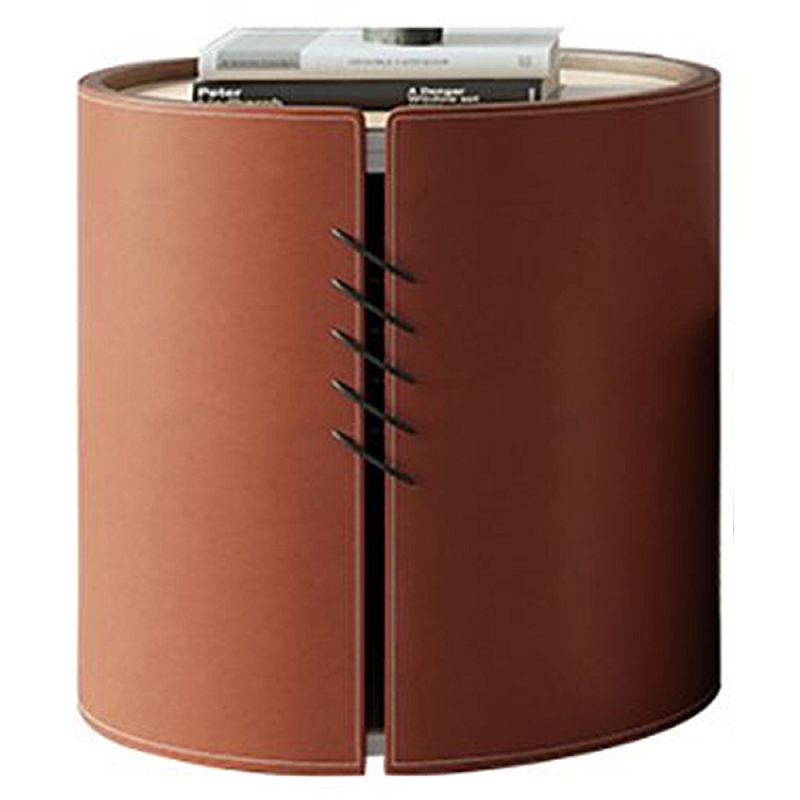 Круглый приставной стол Baxter Leather Side Table Бежевый Коричневый Круглый приставной стол Baxter Leather Side Table Бежевый Коричневый во Владивостоке | Loft Concept