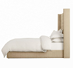 Кровать двуспальная бежевая с основанием из массива дерева с мягким изголовьем Flax Beds варинант исполнения - 2 | Loft Concept во Владивостоке