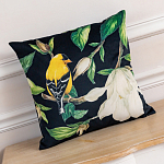 Декоративная подушка чёрная с изображением птиц и цветов Blooming Birds варинант исполнения - 2 | Loft Concept во Владивостоке