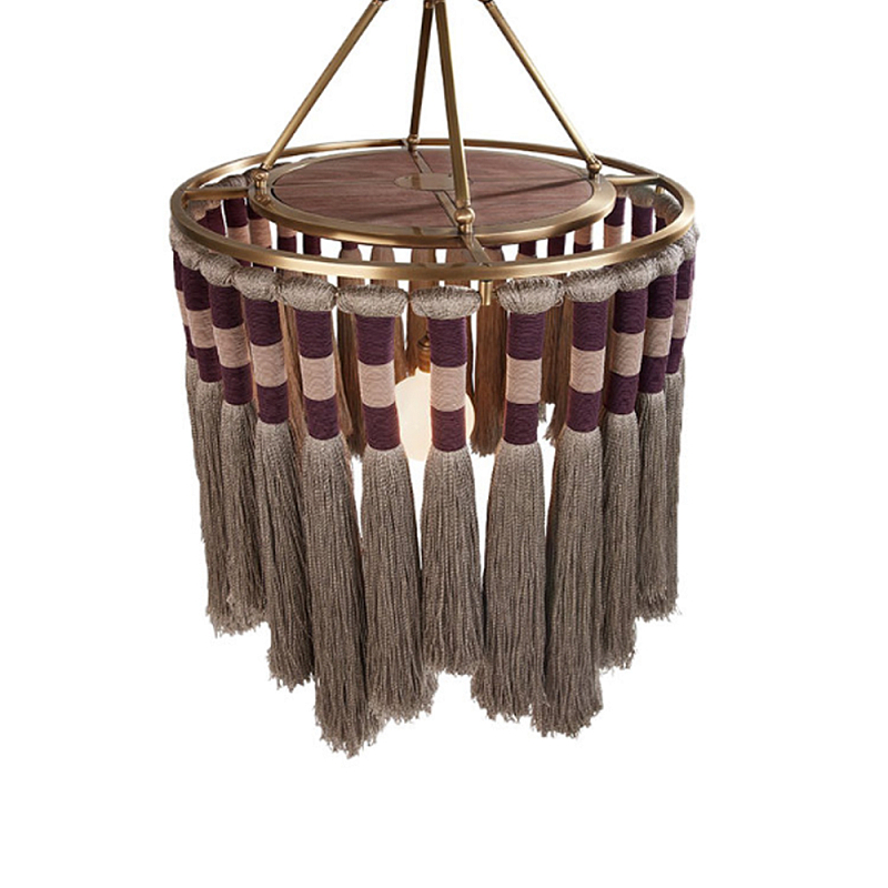 Люстра круглая плетеная с кисточками Walnut Chandelier Tassels Boho Style Орех Латунь во Владивостоке | Loft Concept 