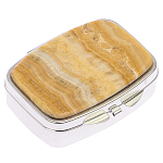 Таблетница карманная прямоугольная с 2-мя отделениями с зеркалом и накладкой из натурального камня Оникс Silver Stone Pillboxes варинант исполнения - 1 | Loft Concept во Владивостоке