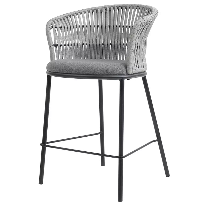Стул барный с декоративным плетением на спинке и подлокотниках Chair Weave Светло-серый Темно-серый Стул барный с декоративным плетением на спинке и подлокотниках Chair Weave Светло-серый Темно-серый во Владивостоке | Loft Concept