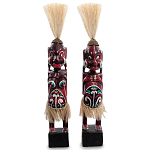 Комплект из 2-х деревянных статуэток Asmat Straw Headdress Statuettes Red Turquoise варинант исполнения - 4 | Loft Concept во Владивостоке