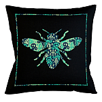 Подушка декоративная пчела с бирюзовым узором Ikat Pattern варинант исполнения - 1 | Loft Concept во Владивостоке