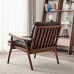 Кресло c каркасом из массива дерева и мягкой кожаной обивкой Walnut Armchair варинант исполнения - 4 | Loft Concept во Владивостоке