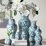 Ваза с крышкой и зелено-голубым рисунком на белом фоне 51 см Blue & White Ornament варинант исполнения - 6 | Loft Concept во Владивостоке