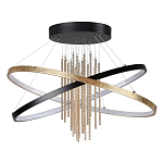 Люстра подвесная с 2-мя пересекающимися круглыми подвесами в черном и золотистом цвете и вертикальными подвесками Ring Horizontal варинант исполнения - 1 | Loft Concept во Владивостоке