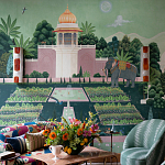 Обои ручная роспись Mahal Garden Original colourway on blue painted Xuan paper варинант исполнения - 1 | Loft Concept во Владивостоке