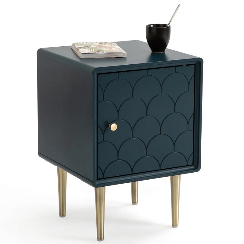 Тумба с одной дверцей Scale Ornament Blue Nightstand Синий Латунь Тумба с одной дверцей Scale Ornament Blue Nightstand Синий Латунь во Владивостоке | Loft Concept