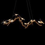 Люстра подвесная линейная с прозрачными стеклянными птичками на ветвях Serip Voa варинант исполнения - 7 | Loft Concept во Владивостоке