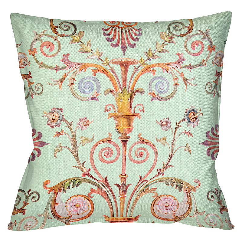 Декоративная подушка светло-зеленая с растительным орнаментом Raffael Floral Green Cushion Салатовый Мульти Декоративная подушка светло-зеленая с растительным орнаментом Raffael Floral Green Cushion Салатовый Мульти во Владивостоке | Loft Concept