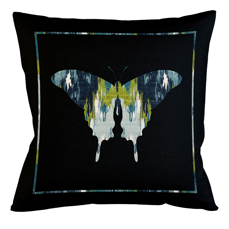 Подушка декоративная бабочка сине-зеленый узор Ikat Pattern Синий Бежевый Черный Зеленый Подушка декоративная бабочка сине-зеленый узор Ikat Pattern Синий Бежевый Черный Зеленый во Владивостоке | Loft Concept