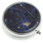 Таблетница карманная круглая с 3-мя отделениями с зеркалом и накладкой из натурального камня Содалит Silver Stone Pillboxes варинант исполнения - 1 | Loft Concept во Владивостоке