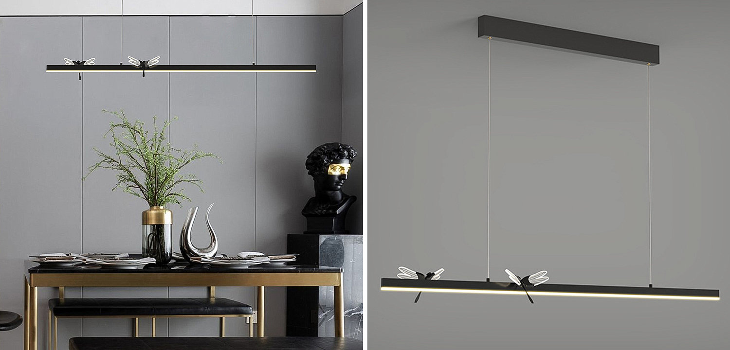 Линейный светильник со стрекозами Dragonfly Linear Chandelier Black Линейный светильник со стрекозами Dragonfly Linear Chandelier Black - Loft-Concept во Владивостоке