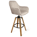 Барный стул со спинкой и подлокотниками на 4-х коричневых деревянных ножках Бежевый Велюр Ava Charm варинант исполнения - 1 | Loft Concept во Владивостоке