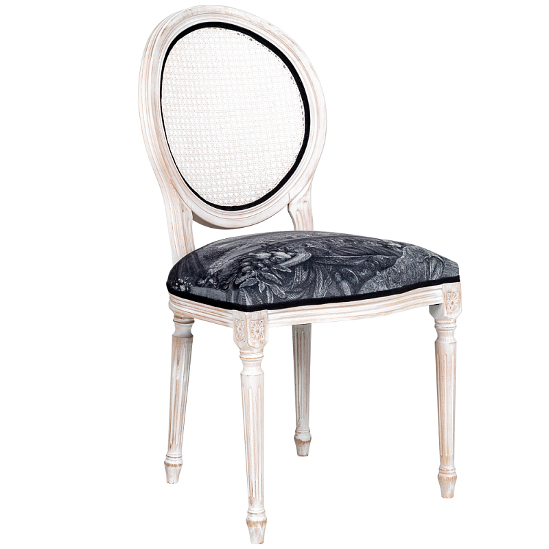 Стул с ротанговой спинкой Palace Gardens Stool Черно-белый Белый винтажная патина   во Владивостоке | Loft Concept 