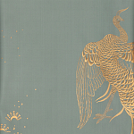 Обои ручная роспись в стиле Арт-деко Whistler Peacocks Golden colourway on Blue Grey dyed silk варинант исполнения - 1 | Loft Concept во Владивостоке