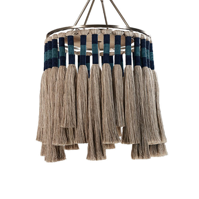 Люстра круглая плетеная с кисточками цвета серый дуб Boho Tassel Chandelier Серый Синий Никель во Владивостоке | Loft Concept 