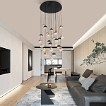 Люстра каскадная с черным круглым основанием 27 подвесов Celestial Waltz варинант исполнения - 5 | Loft Concept во Владивостоке