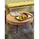 Журнальный столик с круглой фактурной столешницей из натурального дерева Vortex варинант исполнения - 6 | Loft Concept во Владивостоке