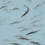 Обои ручная роспись Fishes Original colourway on Duck Egg dyed silk варинант исполнения - 2 | Loft Concept во Владивостоке