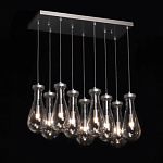 Люстра с 9-ю прозрачными плафонами из стекла в форме капли на прямоугольном потолочном основании цвета хром Lucid Rain  варинант исполнения - 3 | Loft Concept во Владивостоке